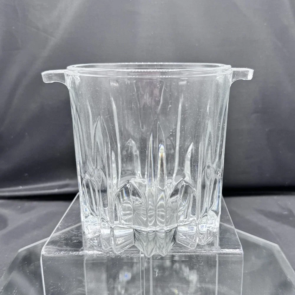 Vintage Italian Clear Cut Crystal Glass Handled‎ Ice Bucket Barware Kitchenware